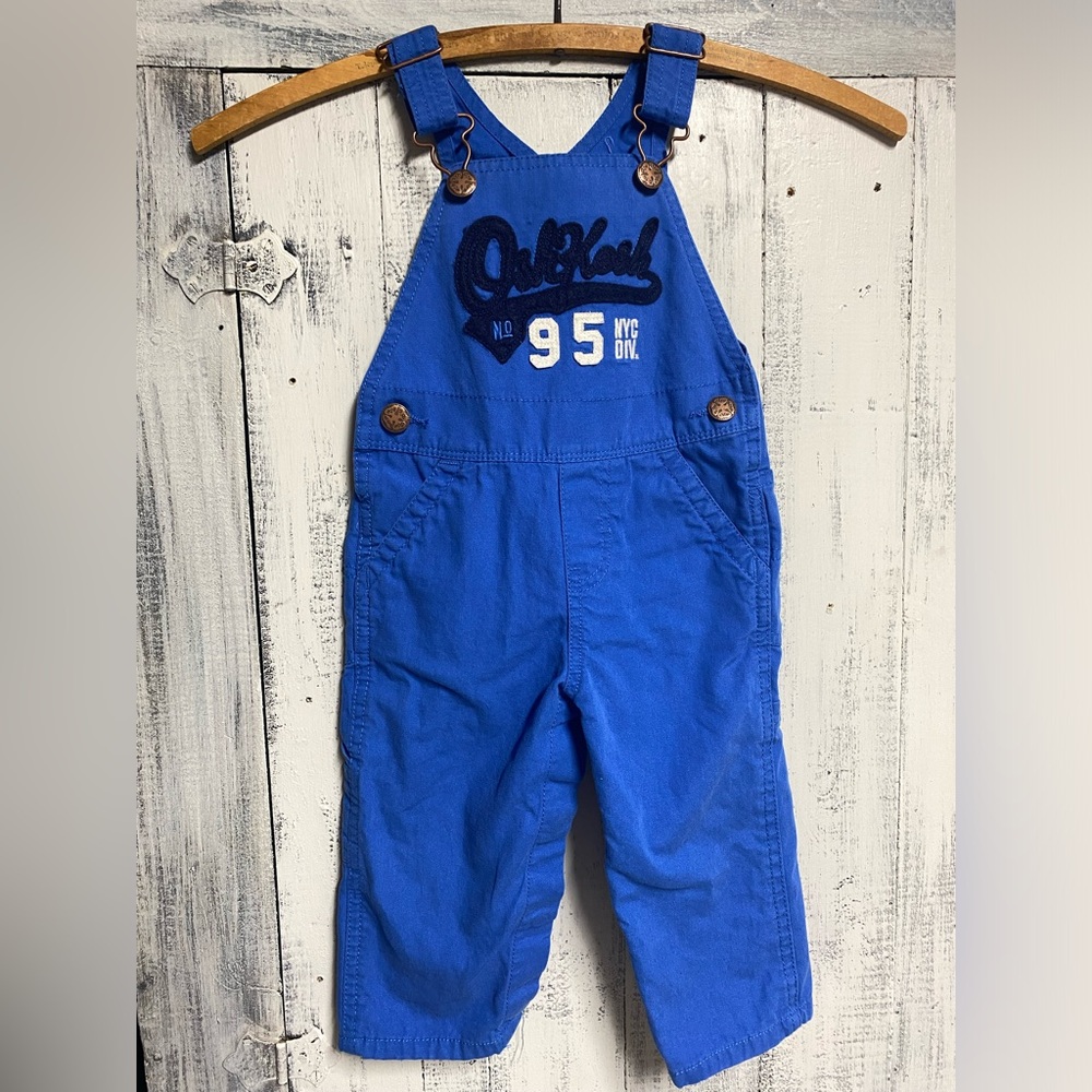 Blue cotton bibed  vestbak Oshkosh overalls No. 95 NYC DiV. Size 12 months